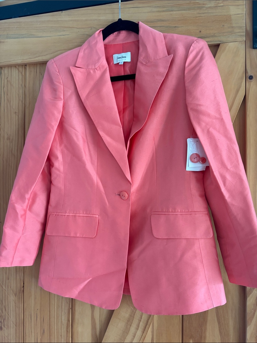 Raw Silk Neiman Marcus Coral Single-Button Blazer and Pencil Skirt Suit
